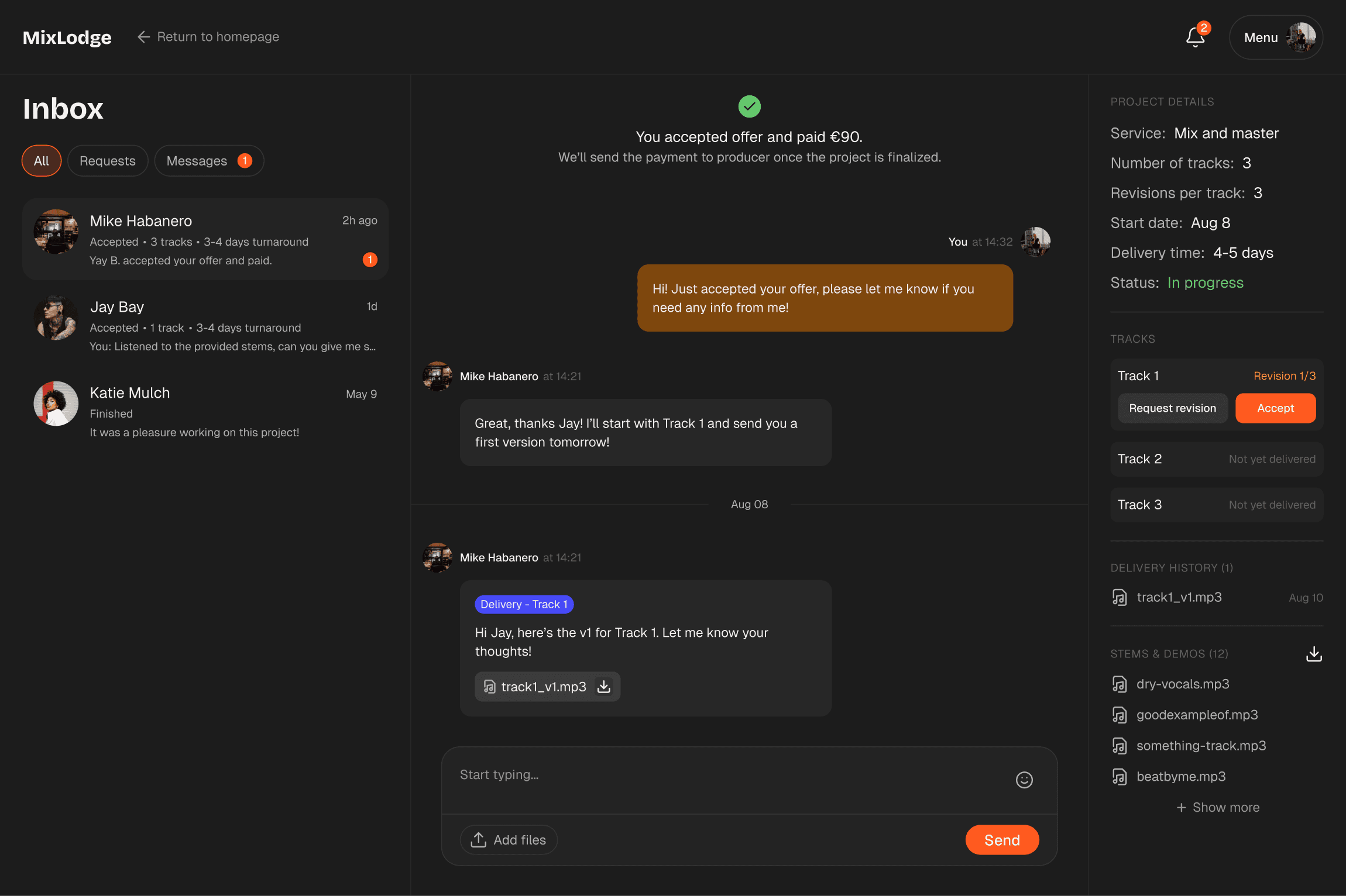 Inbox view of the product.